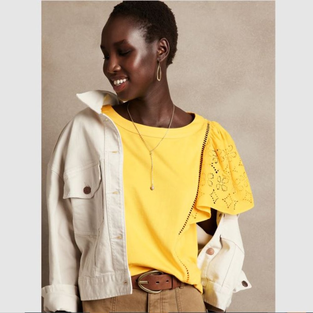 Banana Republic Knit Eyelet Top Yellow Umbrella